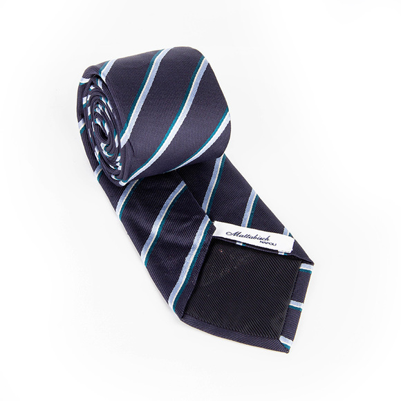 MATTABISCH BLUE, DARK BLUE, WHITE STRIPED TIE | MENS - Picture 2 of 4
